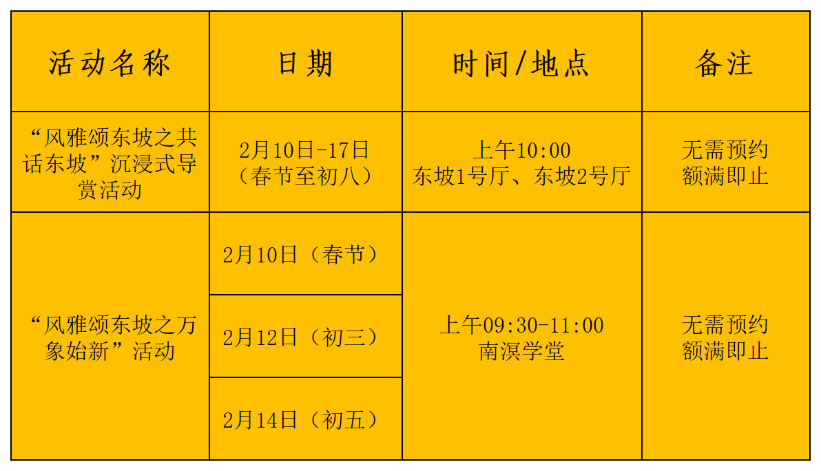 春節期間社教活動表。海南省博物館供圖