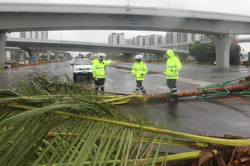 海口警方投入災后重建工作。海口警方供圖