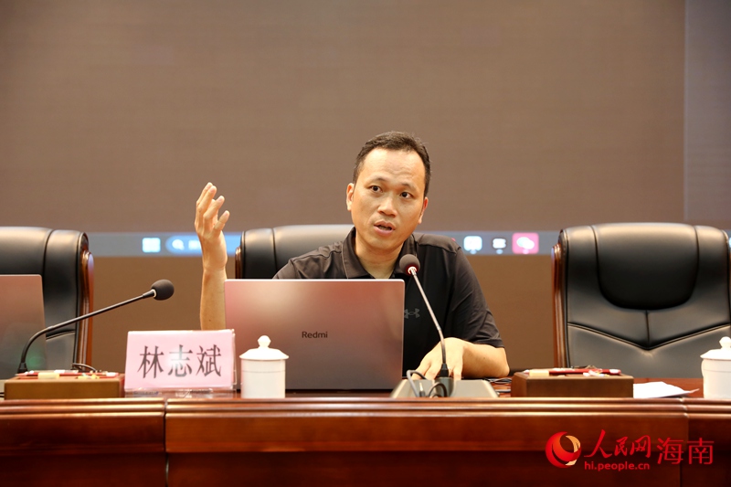 海口市瓊山區委常委、宣傳部部長林志斌作總結發言。人民網記者 符武平攝
